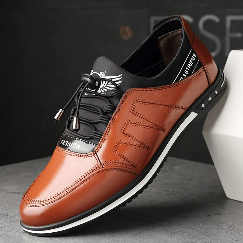 Anti-Fatigue Shoes Men Microfiber Leather Comfy Non Slip Elastic Lace Business Casual Shoes