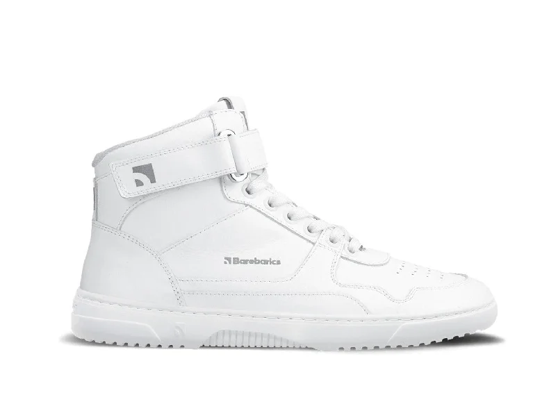 Everyday Running Shoes Barefoot Sneakers Barebarics Zing - High Top - All White - Leather CLEARANCE Everyday Running Shoes Barefoot Sneakers Barebarics Zing - High Top - All White - Leather CLEARANCE