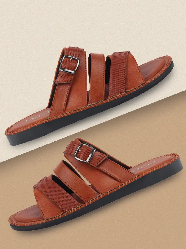 Ultra-Comfort Sneakers Men Tan Slip On TPR Sole Side Stitch Outdoor & Indoor Slippers