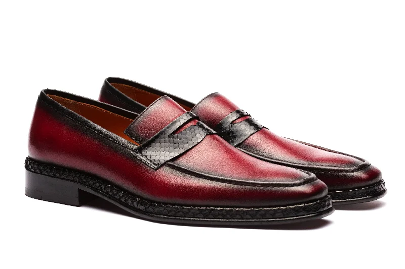 All-Day Comfort Sneakers Penny Loafers Python Skin - Burgundy