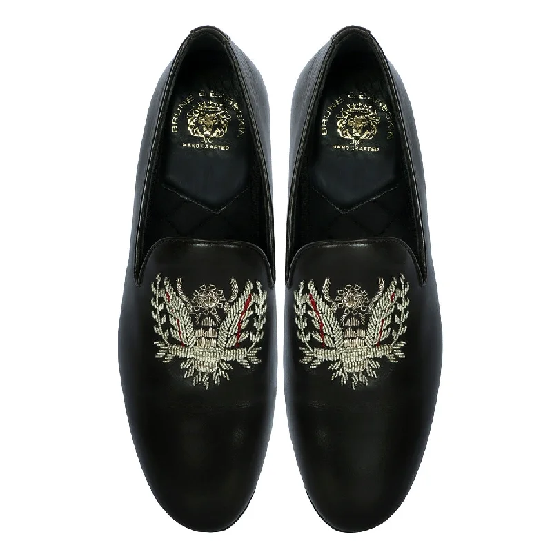 Waterproof Sneakers Crown Eagle Zardosi Slip-On Shoes in Black Leather By Brune & Bareskin