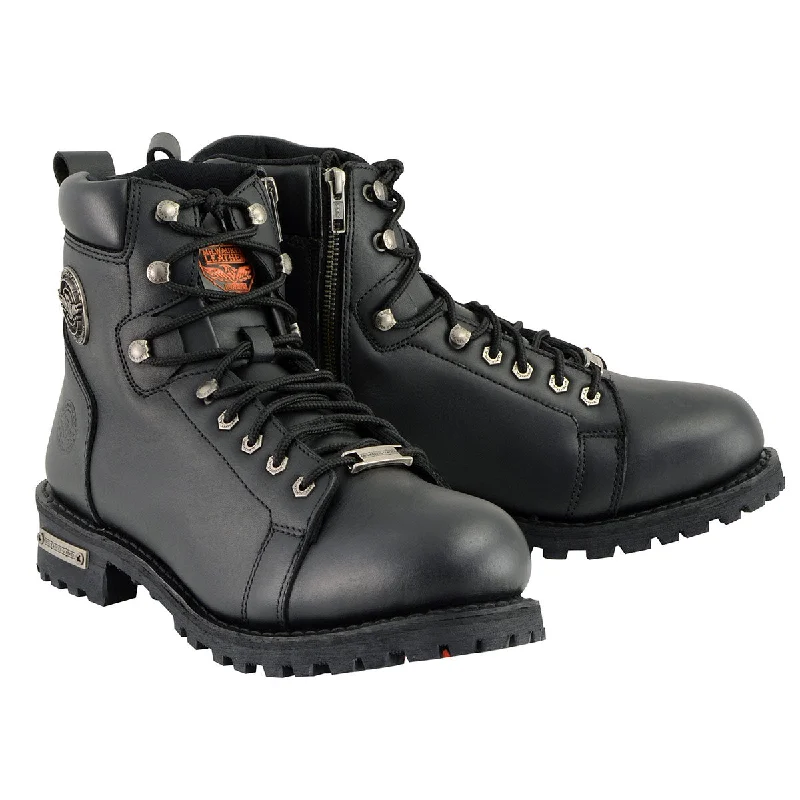 Casual Comfort Shoes Milwaukee Leather Men's Black Leather Lace-Up Motorcycle Rider Boots with Side Zipper MBM100 Casual Comfort Shoes Milwaukee Leather Men's Black Leather Lace-Up Motorcycle Rider Boots with Side Zipper MBM100