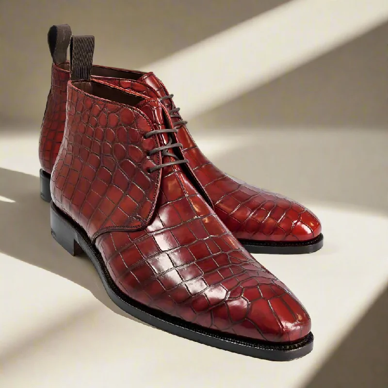 Lightweight Loafers Eric Burgundy Alligator Print Chukka Boot