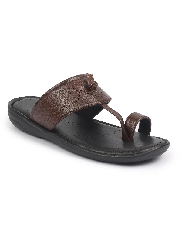 Ultra-Stylish Shoes FAUSTO Men Tan Toe Ring Kohlapuri Slipper With Cushioned Footbed|Multi Strap Slipper For Evening