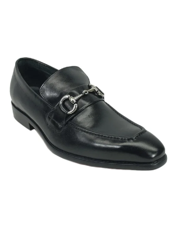 Fashionable Running Shoes Carrucci KS478-02 Slip On Loafer Apron Toe Leather Shoe - Black