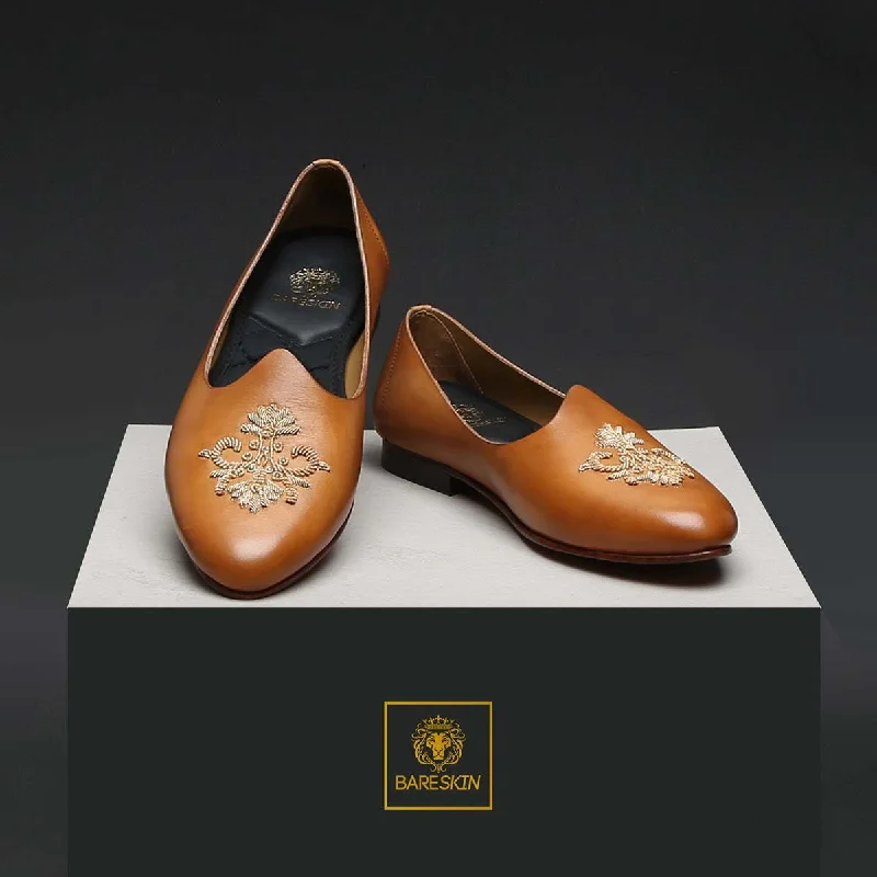 Comfortable Travel Shoes Rope Inspired Zardosi Jalsa in Tan Genuine Leather By Brune & Bareskin