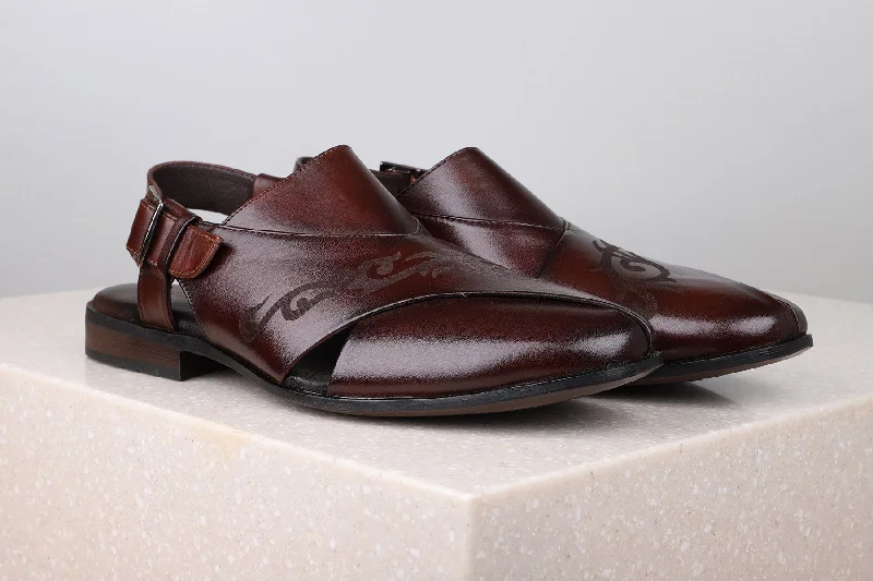 Elegant Casual Shoes Privo Casual Printed Sandal-Brown For Men