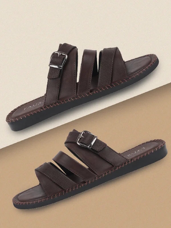 Simple Loafers Men Brown Slip On TPR Sole Side Stitch Outdoor & Indoor Slippers