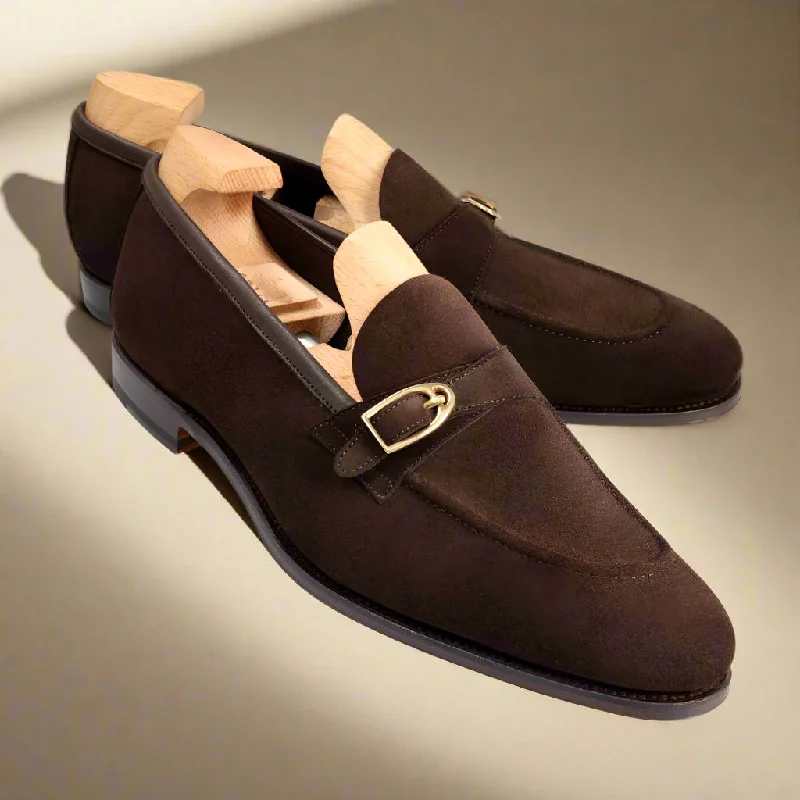 Premium Walking Shoes Elliot Dark Brown Suede Monk Loafer