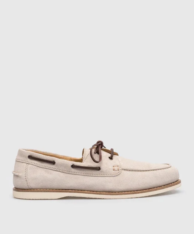 Soft Walking Shoes Brunello Cucinelli Men's Suede Boat Shoes In Beige