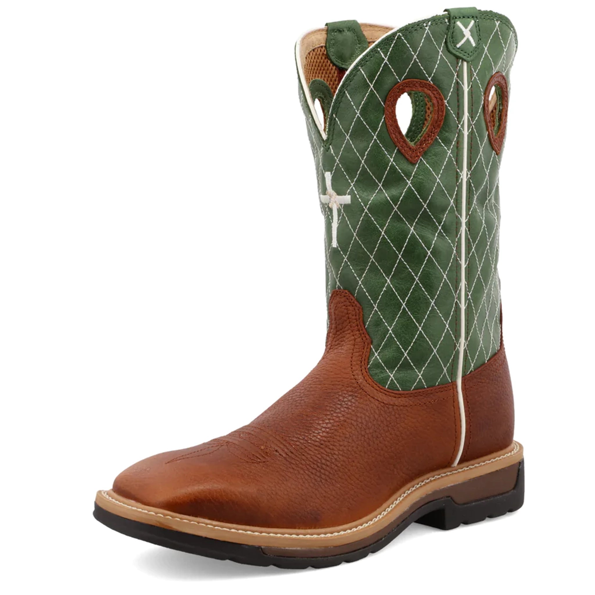 Elegant Everyday Shoes Twisted X Men's Lite Sq. Toe Western Work Boot-Brown/Green Top