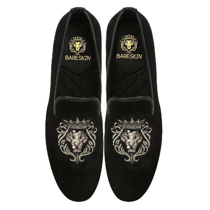 Breathable Sport Sneakers Mild Gold Lion Zardosi Slip-On with Black Velvet by BRUNE & BARESKIN