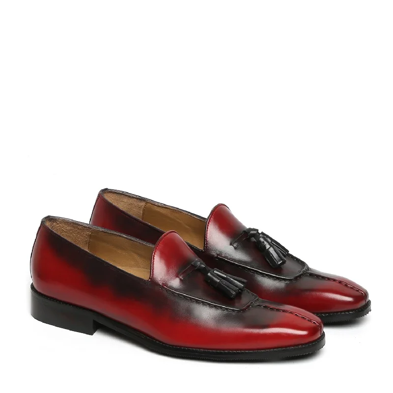 Relaxed Fit Sneakers Rusty Look Wine-Brown Leather Tassel Slip-On Shoes