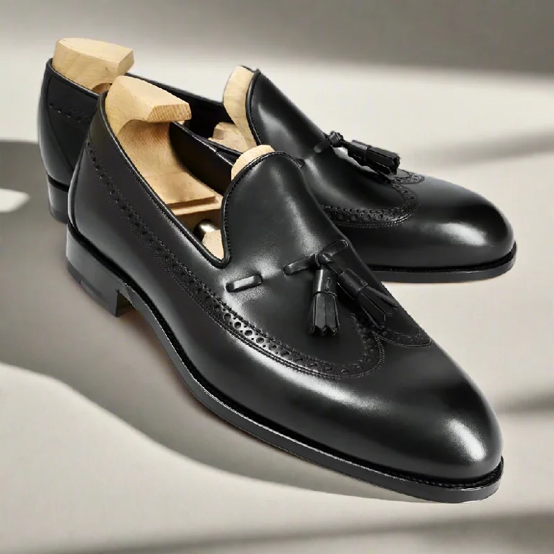 Trendy Sport Shoes Aiden Black Wingtip Tassel Loafer