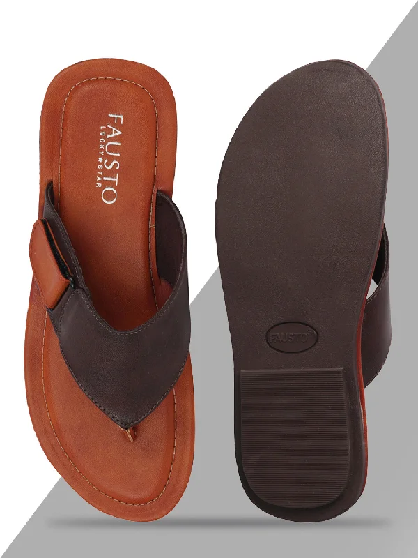 Everyday Comfort Shoes Men Brown Slip On Indoor & Outdoor Slippers With Buckle Strap