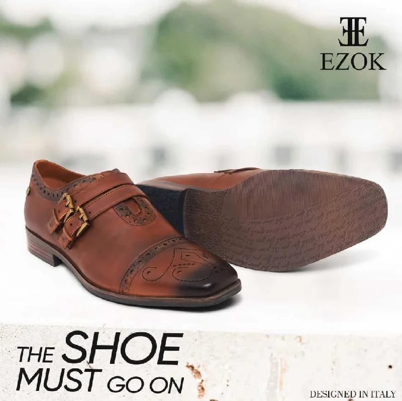 Lightweight Foam Shoes Ezok Men Brown Double Monk Strap Shoes