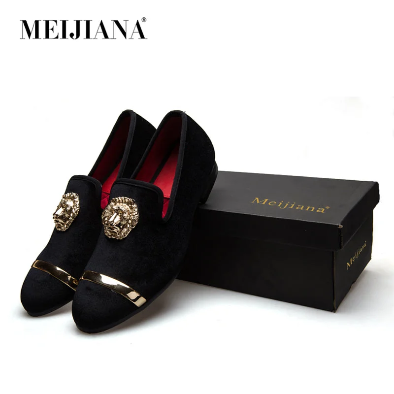 Soft Breathable Shoes New Fashion Gold Top and Metal Toe Men Velvet Dress shoes italian mens dress shoes Handmade Loafers