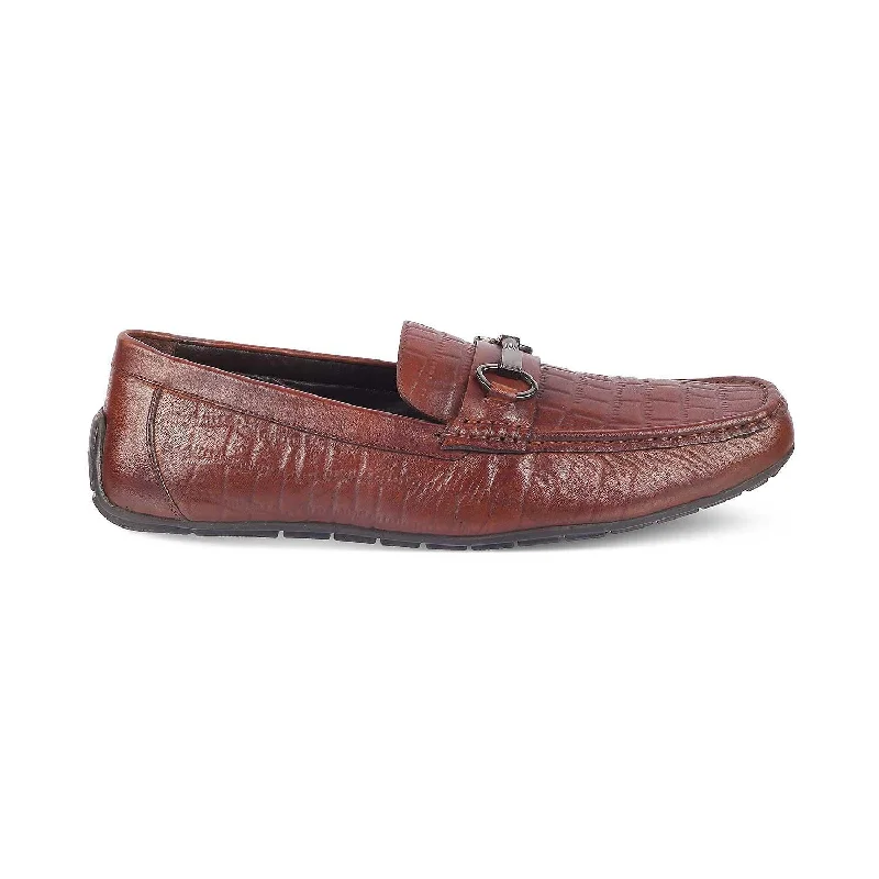 Sporty Everyday Shoes The Miluck Brown Men's Textured Leather Driving Loafers Tresmode