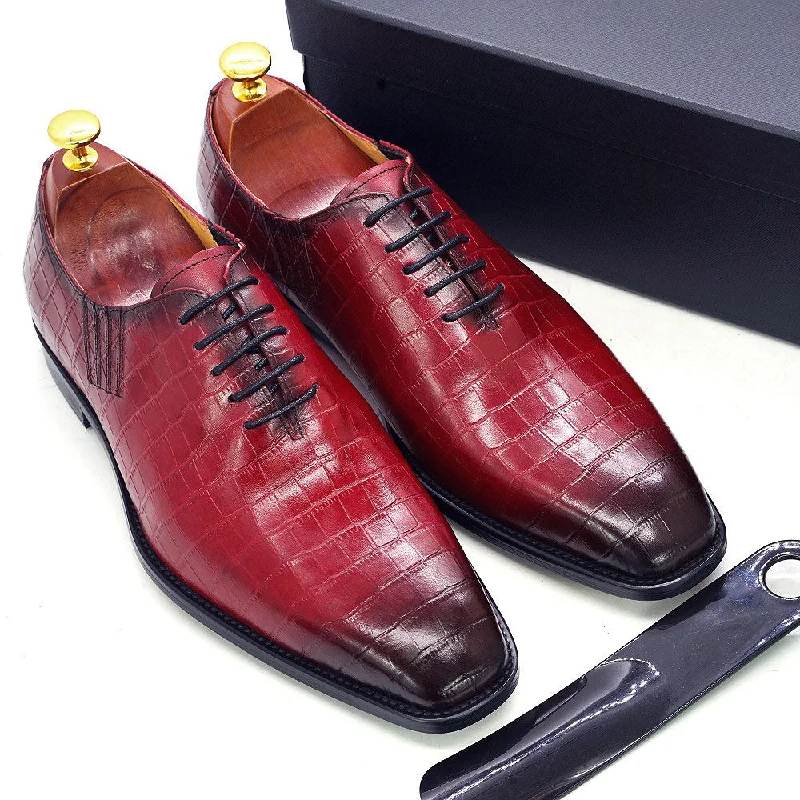 Ultra-Stylish Shoes Deep Red - Men's Leather Oxford Dress Shoes (alligator print)