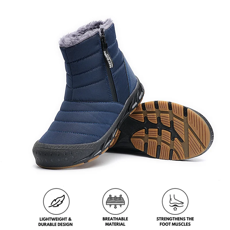 Simple Stylish Sneakers High Top Side Zip Snow Boots Outdoor Sports Leisure Walking Hiking Non-slip & Waterproof Winter Barefoot Shoe (Unisex)