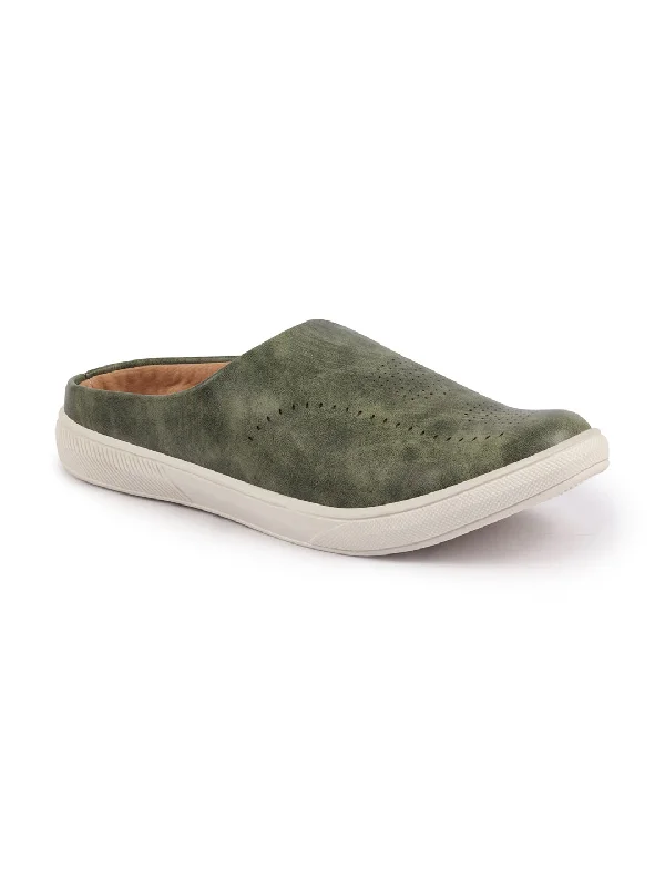 Chic Running Shoes Men Olive Green Back Open Stylish Design Slip On Shoes