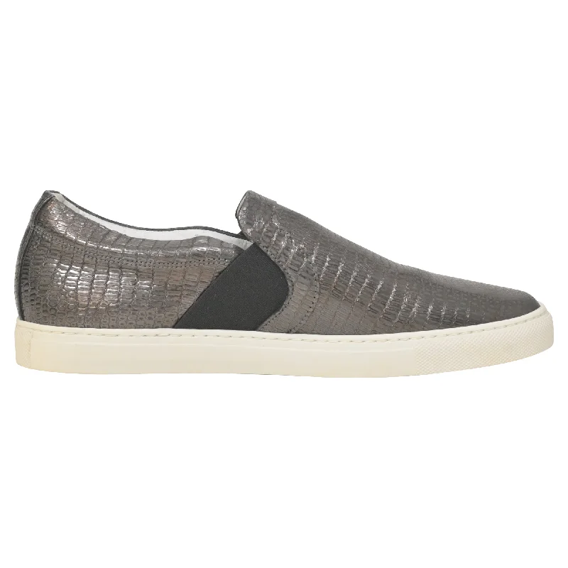 Lightweight Everyday Shoes Lanvin Slip-On Sneakers in Metallic Grey Embossed Leather