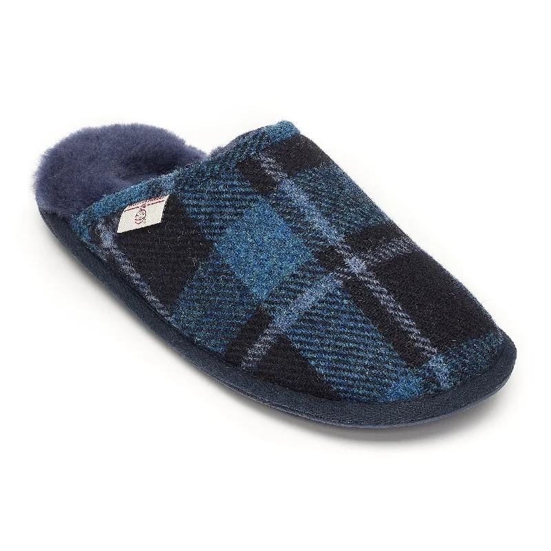Stylish Sneakers William - Harris Tweed Mule - Navy / Grey Tartan Check