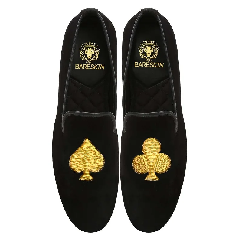 Ultra-Flexible Sneakers Poker Zardosi Slip-On Shoes IN Black Velvet By Brune & Bareskin
