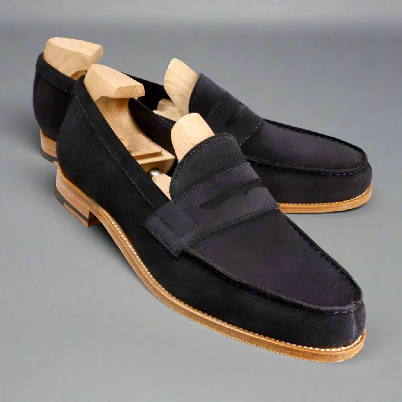 Comfortable Travel Shoes Jake Navy Blue Suede Penny Loafer