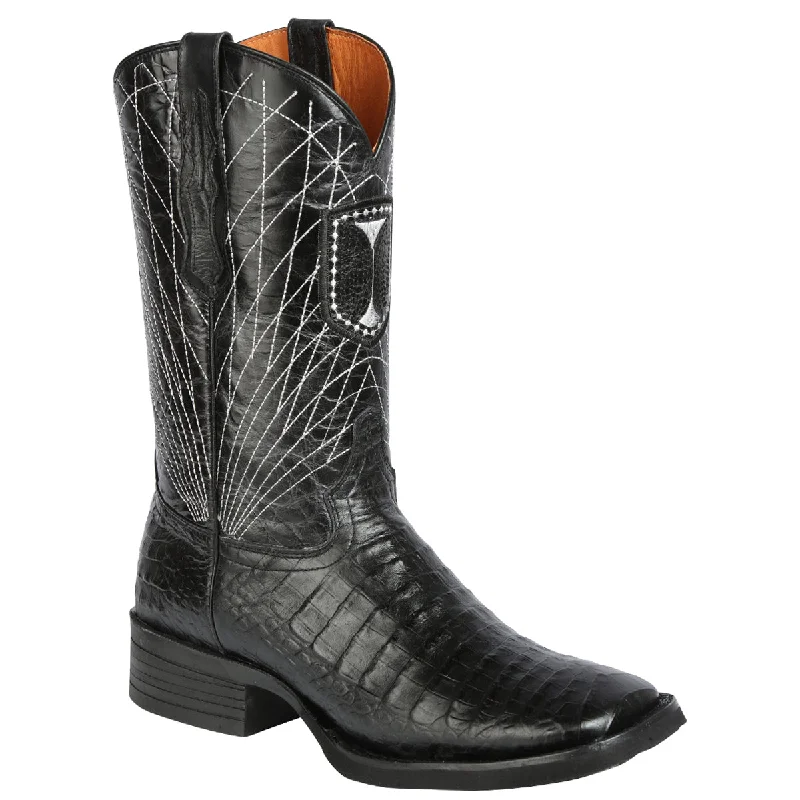 Premium Walking Shoes Black Caiman Print Cowboy Boots