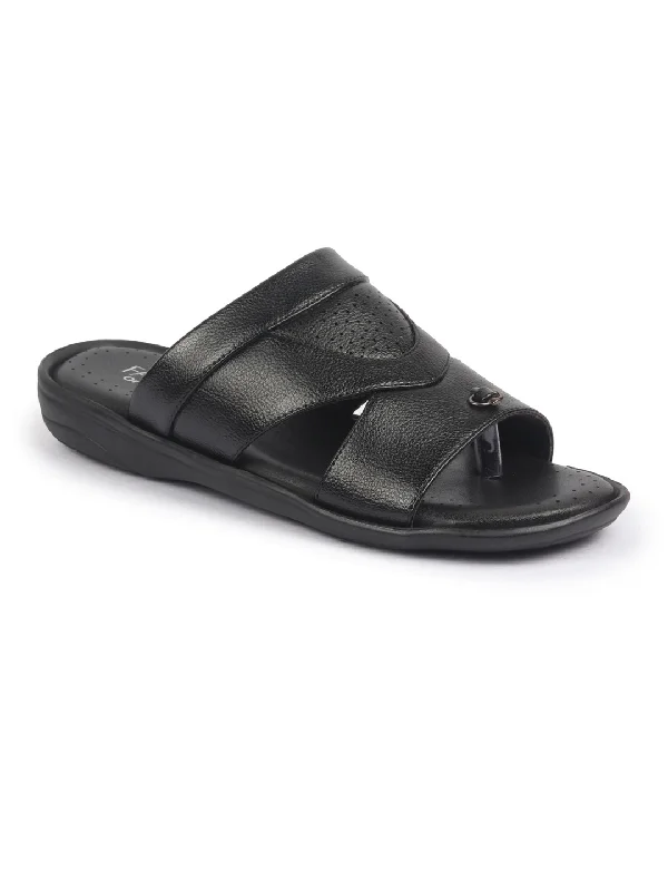 Padded Comfort Shoes FAUSTO Men Black Open Toe Broad Feet Slipper With Memory Cushion|Comfortable Gents Slipper|Sandals For Kurta