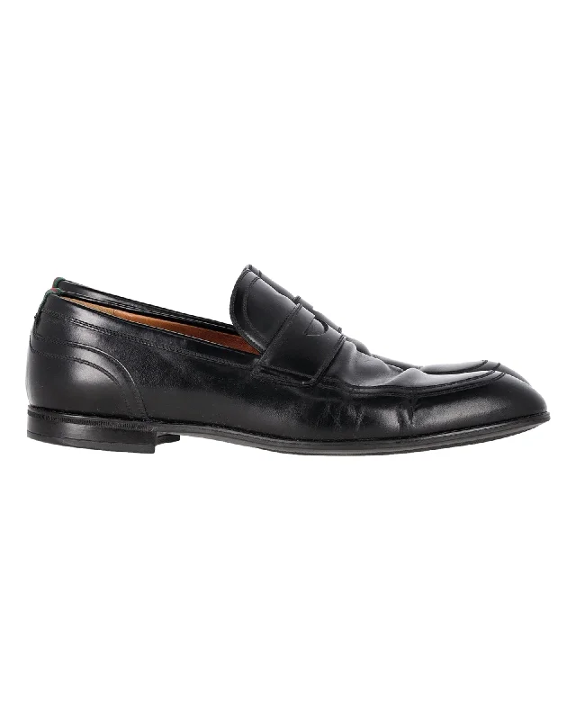 Premium Walking Shoes Gucci Web Penny Loafers in Black Leather