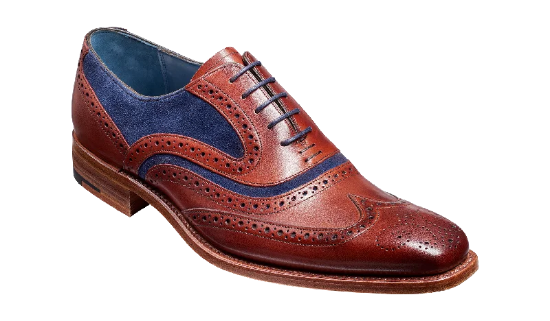 Flexible Running Shoes Barker McClean Classic Full Brogue Oxford Shoe - Rosewood Calf / Navy Suede Flexible Running Shoes Barker McClean Classic Full Brogue Oxford Shoe - Rosewood Calf / Navy Suede