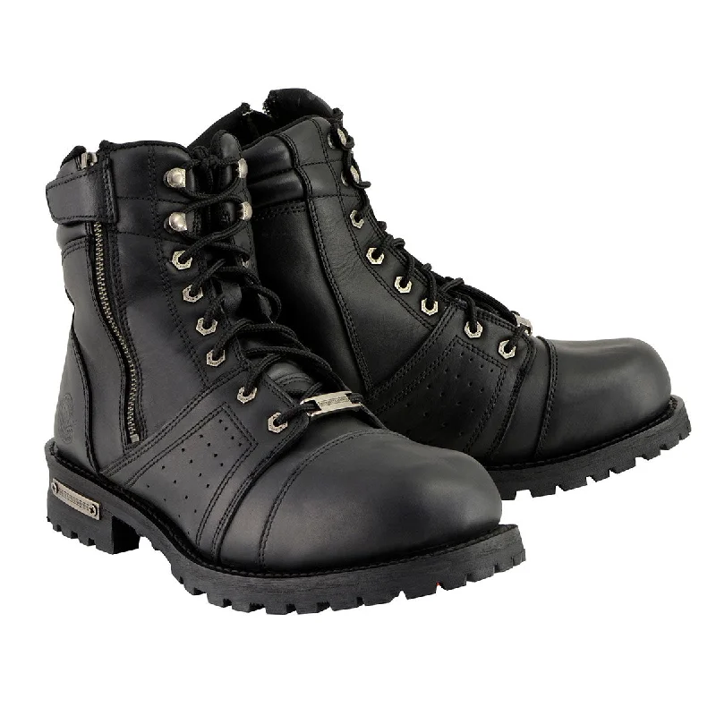 Ergonomic Sneakers Milwaukee Leather Men's Black Lace-Up Motorcycle Riding Leather Boots with Side Zipper Entry MBM9000 Ergonomic Sneakers Milwaukee Leather Men's Black Lace-Up Motorcycle Riding Leather Boots with Side Zipper Entry MBM9000