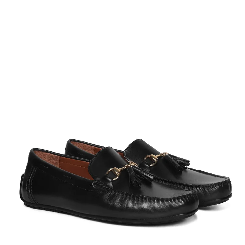 All-Purpose Walking Shoes Luxurious Black Tassel Leather Loafers Shoe with Horse-bit Buckle All-Purpose Walking Shoes Luxurious Black Tassel Leather Loafers Shoe with Horse-bit Buckle