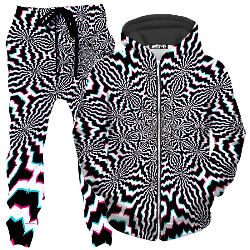 Fractal Ripples Zip-Up Hoodie and Joggers Combo