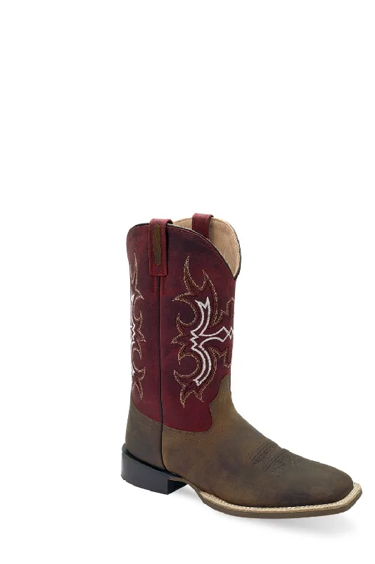 Soft Mesh Sneakers Old West Mens Broad Square Toe Brown/Cloudy Burgundy Leather Cowboy Boots