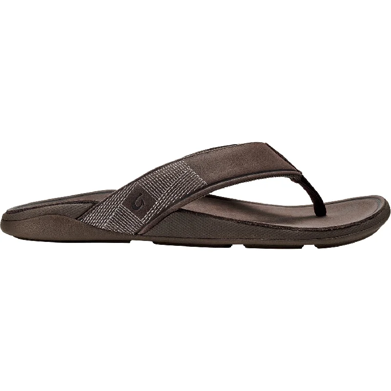 Breathable Active Shoes Men's OluKai Tuahine Dark Wood Leather