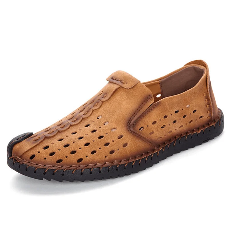 Lightweight Athletic Shoes Men Hand Stitching Hollow Out Slip on Casual Flats