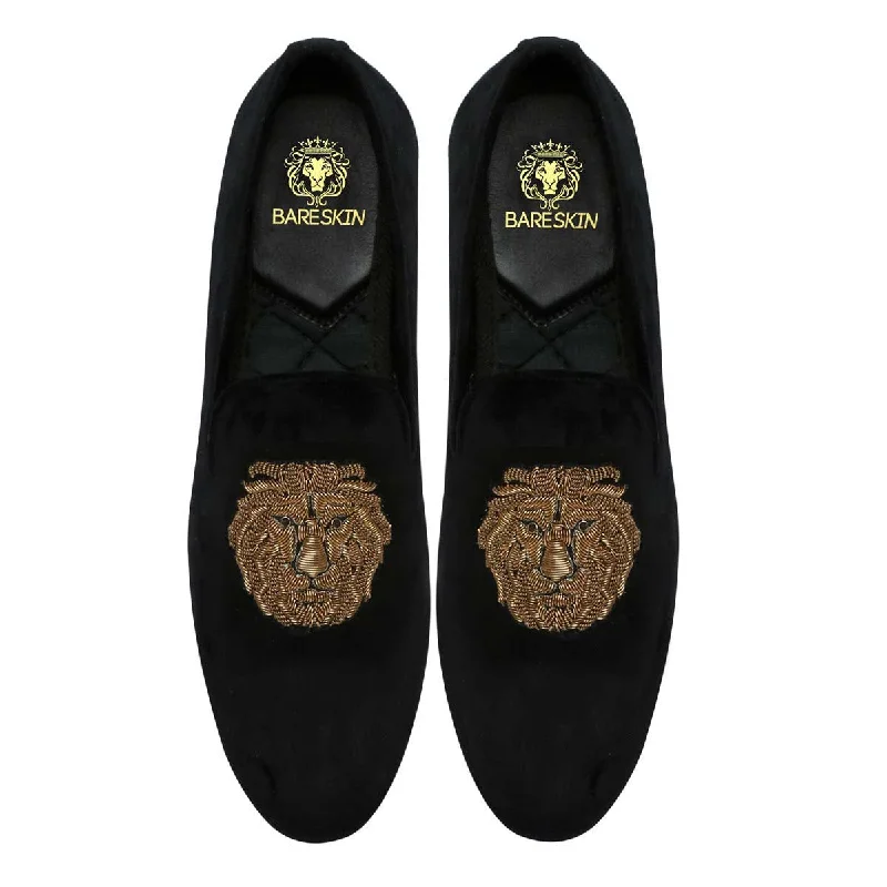 Budget Casual Shoes Lion Zardosi Slip-On Shoes in Black Velvet By Brune & Bareskin