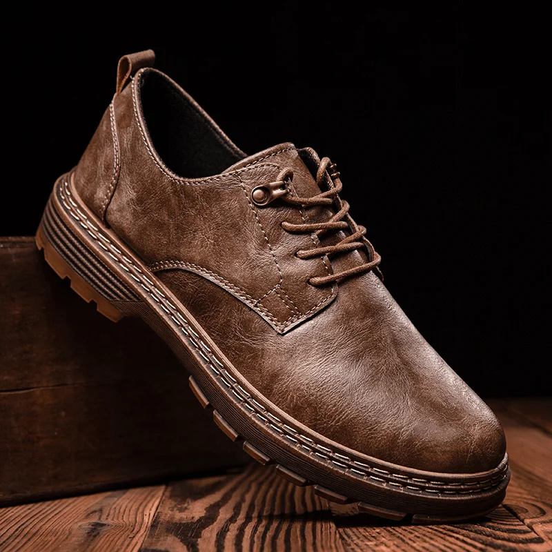 All-Purpose Sneakers Men Leather Breathable Soft Sole Retro Platform Casual Martin Ankle Shoes