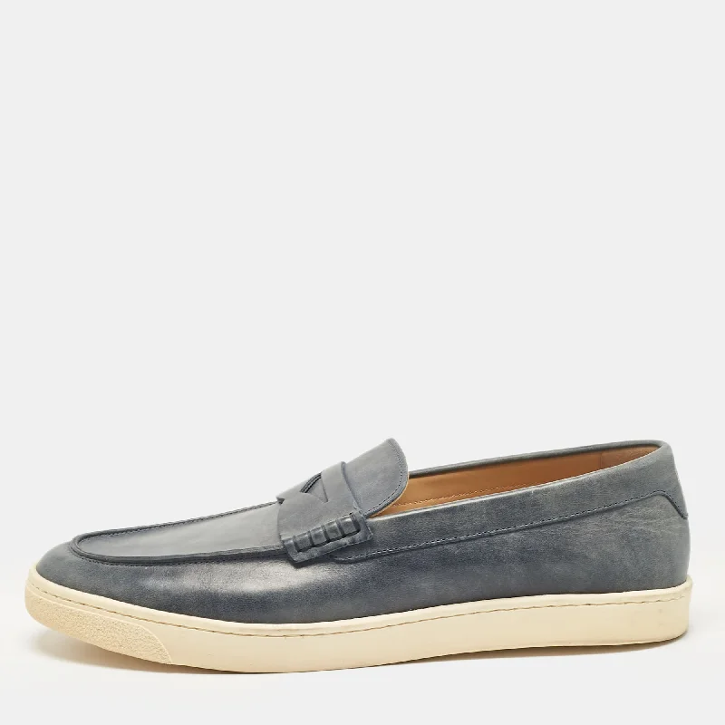 Sporty Slip-Ons Brunello Cucinelli Blue Leather Penny Slip On Loafers