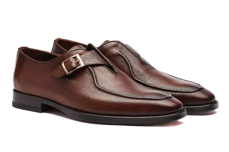 Street Style Sneakers Single Monk Loafers - Cognac
