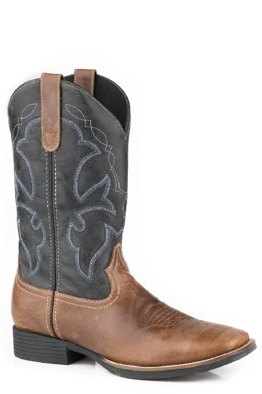 Streetwear Running Shoes Roper Mens Brown/Navy Leather Monterey 12In Cowboy Boots