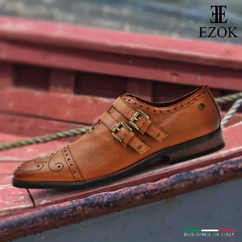 All-Terrain Sneakers Ezok Men Tan Double Monk Strap Shoes