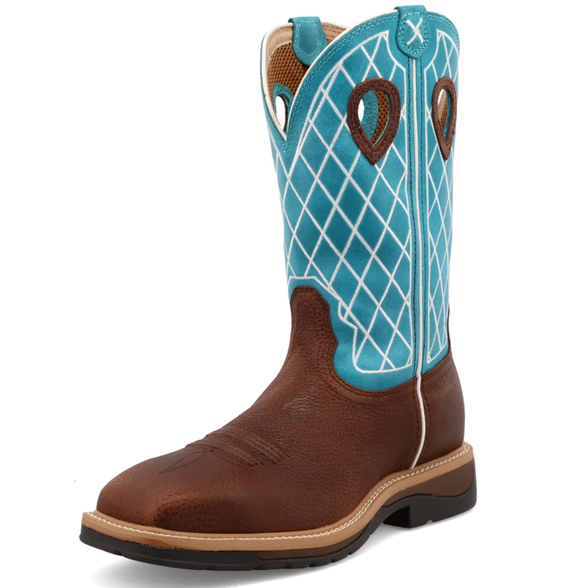 High-Quality Sneakers Twisted X Men's Distressed Brown and Turquoise Steel Square Toe Work Boot