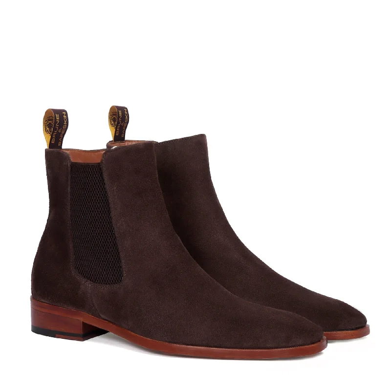 Soft Insole Sneakers Suede Leather Chelsea Boots in Dark Brown Suede Leather With Leather Sole By Brune & Bareskin Soft Insole Sneakers Suede Leather Chelsea Boots in Dark Brown Suede Leather With Leather Sole By Brune & Bareskin