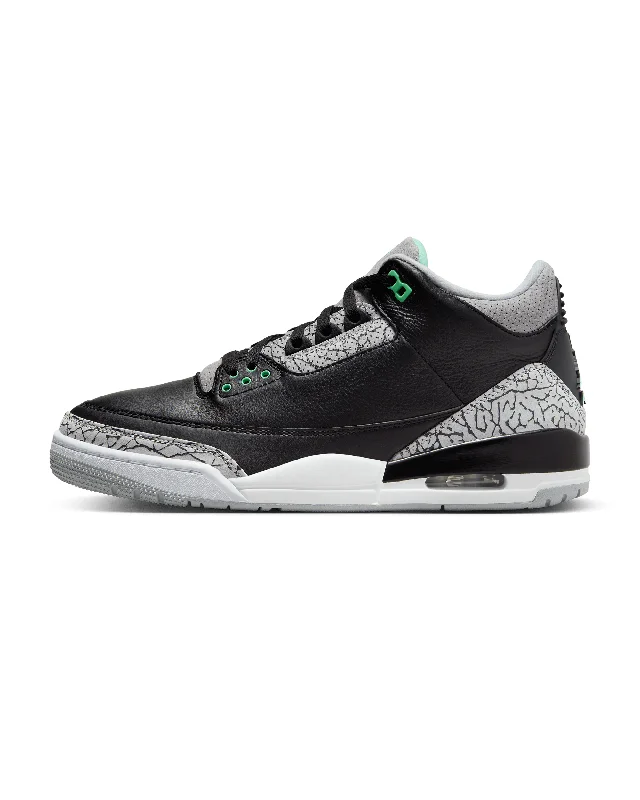 Everyday Comfort Shoes Air Jordan 3 Retro - Black / Wolf Grey / White / Green Glow