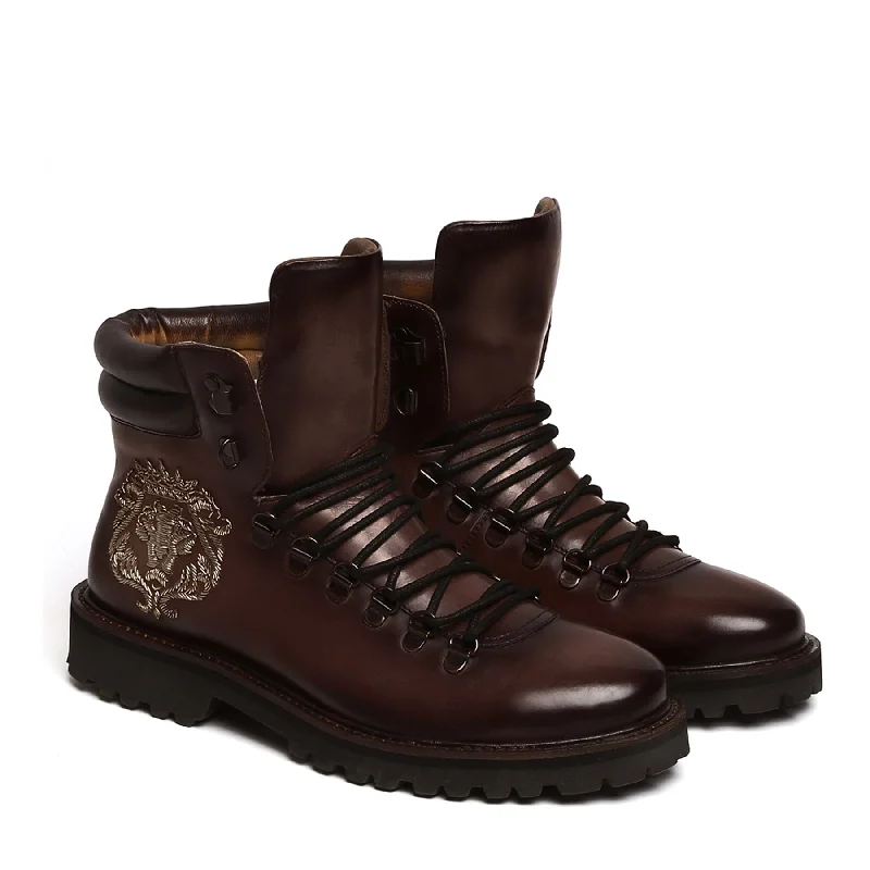 Everyday Running Shoes Zardosi Lion Chunky Sole In Dark Brown Leather Lace-Up Boot Everyday Running Shoes Zardosi Lion Chunky Sole In Dark Brown Leather Lace-Up Boot
