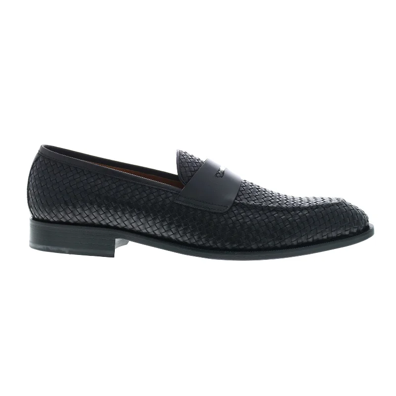 Trendy Everyday Shoes Bruno Magli Vesini Woven BM3VESA0W Mens Black Loafers & Slip Ons Penny Shoes